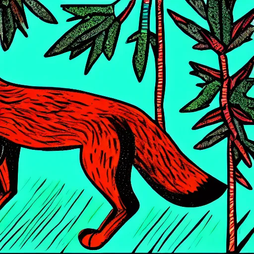 Image similar to fox running through the woods, pop art, high definition