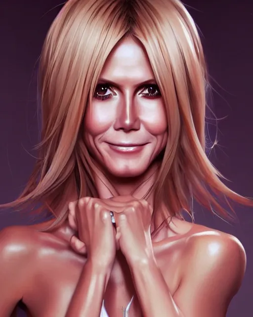 Image similar to portrait of Heidi Klum as Anime girl cute-fine-face, full body! pretty face, realistic shaded Perfect face, fine details. Anime. realistic shaded lighting by Ilya Kuvshinov Giuseppe Dangelico Pino and Michael Garmash and Rob Rey