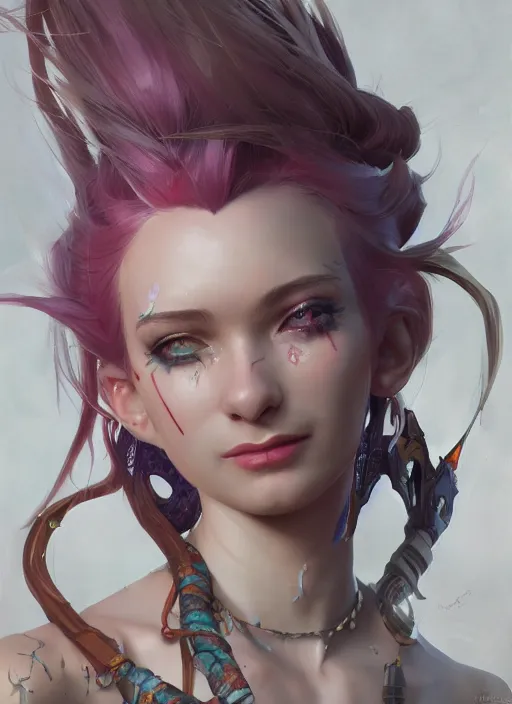 Prompt: jinx arcane, naturel, hyper detailed, digital art, trending in artstation, cinematic lighting, studio quality, smooth render, unreal engine 5 rendered, octane rendered, art style by klimt and nixeu and ian sprigger and wlop and krenz cushart