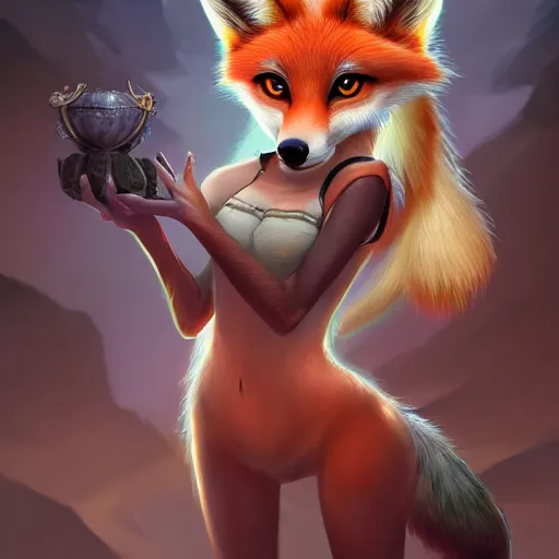 Prompt: award - winning extremely detailed fantasy art of a cute female anthro fox with big eyes, 4 k