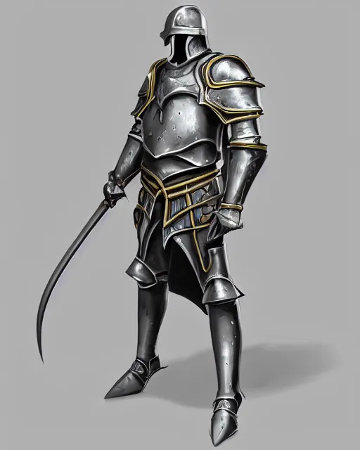 Image similar to noble armor, medieval fantasy concept art, trending on artstation, shiny silver with gold trim, flat shading, smooth lines, beveled edges, smooth contours, extremely clean, uncluttered, symmetrical, front view