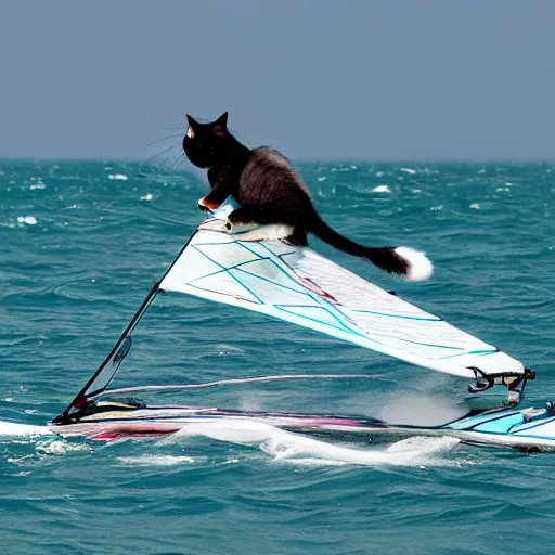 Image similar to A ragdoll cat windsurfing