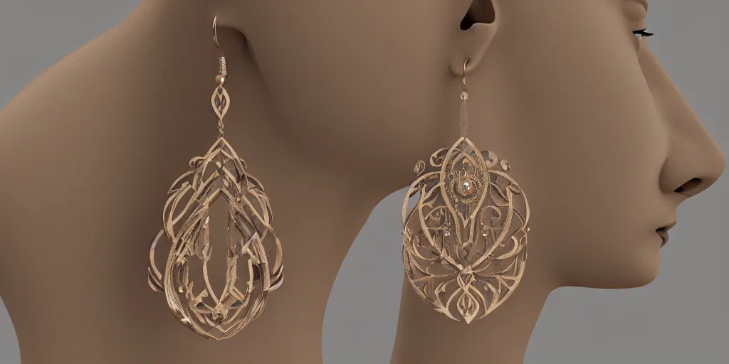 Prompt: earring design, jewelry design, wood, nordic, art deco, intricate, elegant, material, product design, trending on artstation, cgsociety, photo realistic, design by ziva cph and isabel lennse and kalevala, 8 k, unreal engine, c 4 d