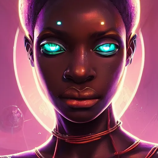 Prompt: african hydropunk bounty hunter, science fiction, highly detailed, digital painting, beautiful eyes, symmetry, concept art, sharp focus, illustration, global illumination, radiant light, synthwave colors, detailed and intricate environment, art by artgerm and greg rutkowski and magali villeneuve and ilya kuvshinov!