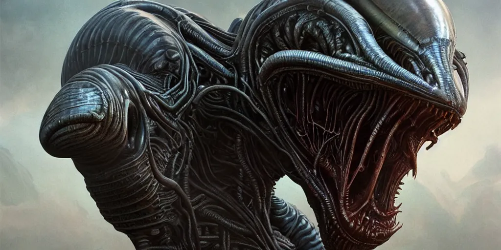 Image similar to Alien from Ridley Scott, super highly detailed, professional digital painting, artstation, concept art, smooth, sharp focus, no blur, no dof, extreme illustration, Unreal Engine 5, Photorealism, HD quality, 8k resolution, cinema 4d, 3D, beautiful, cinematic, art by artgerm and greg rutkowski and alphonse mucha and loish and WLOP