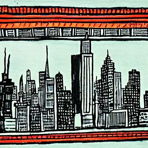 Image similar to aztec drawings of new york's skyline, mexico, 5 0 0 ad