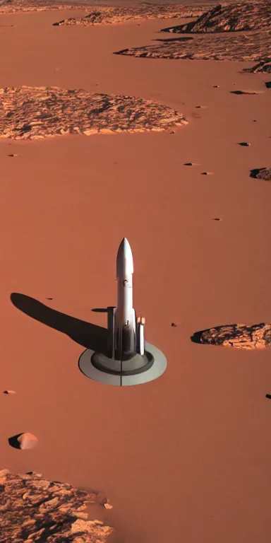 Prompt: a neo - gothic rocket launch pad in the middle of a desert valley on mars painted in the style of caravaggio, raytracing, 8 k, octane render, volumetric, vivid, beautiful, hyperrealism