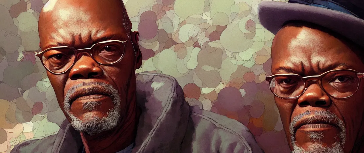 Prompt: portrait of samuel l jackson sick and tired of listening to you - art, by wlop, james jean, victo ngai! muted colors, very detailed, art fantasy by craig mullins, thomas kinkade cfg _ scale 8