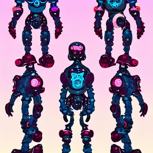 Prompt: official character sheets for an adorable new sea angel biomech suit, digital screen robot face, wearing an oversized sweater, covered in coral, art by tim schafer black velvetopia art for psychonauts from double fine studios, art by splatoon from nintendo, black light rave, adult character, apocalypse