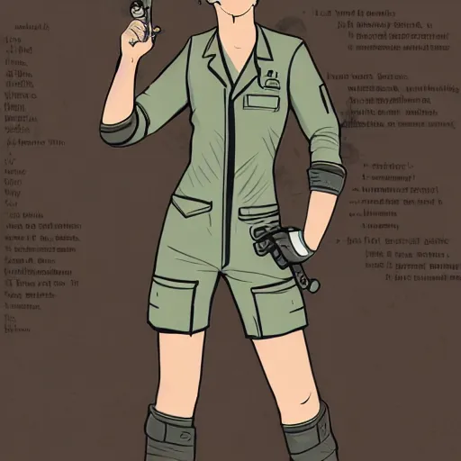 Image similar to character concept art of stoic heroic emotionless handsome blond butch tomboy woman with very short slicked-back hair, in atompunk jumpsuit and boots, science fiction, atompunk, illustration