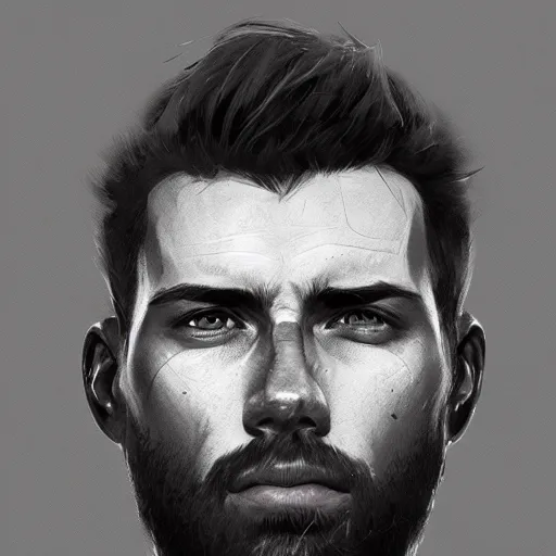 Prompt: portrait of gigachad,digital art,ultra realistic,detailed,art by greg rutkowski,grayscale