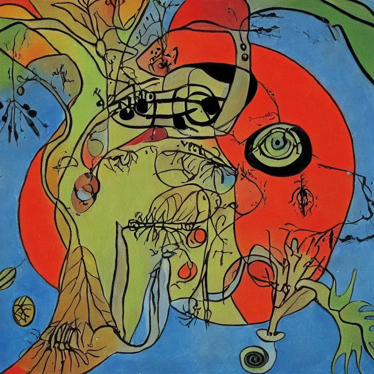 Image similar to The Eden of eye parasites. Painting by Juan Miro