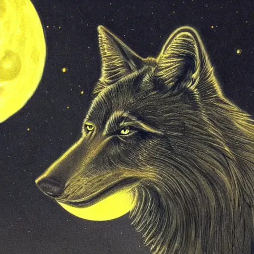 black wolf with yellow eyes howling