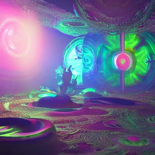 Prompt: a psychedelic 3 d octane render of a dmt trip, hyperrealistic, dramatic lighting, 8 k, unreal engine