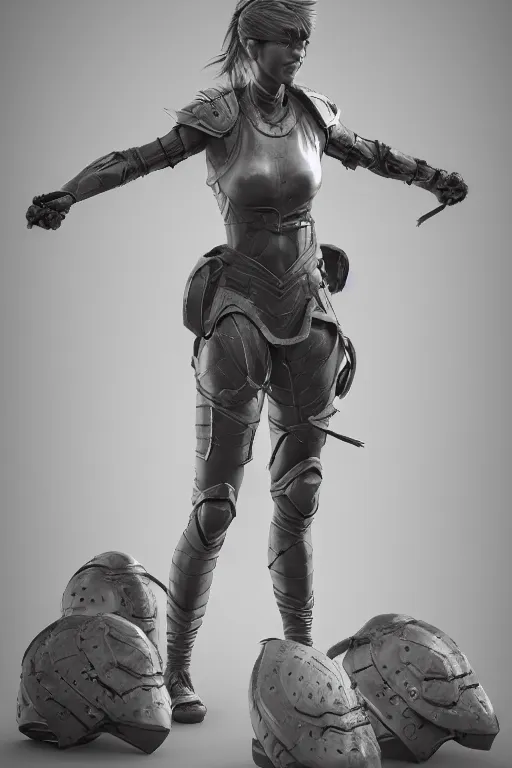 Prompt: а highly detailed sculpt of athletic girl in armor, concept design, cinematic light, featured on artstation, octane render, path tracing, sharp focus, 4 k.