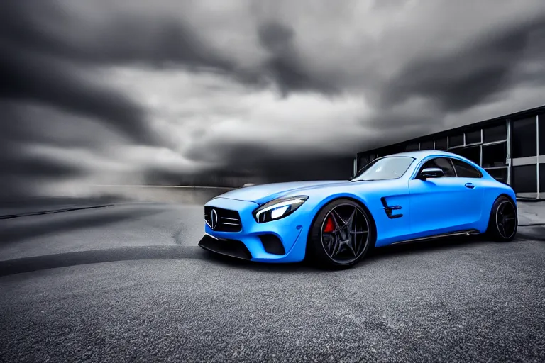 Image similar to matte blue AMG entering a portal into another dimension. photorealistic 35mm 4k