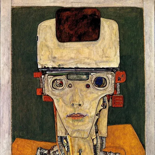 Image similar to portrait of a robot by egon schiele