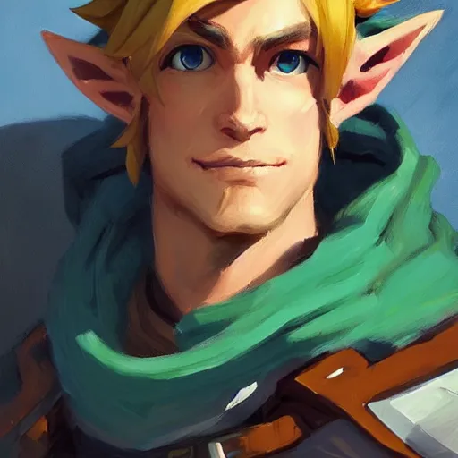 Image similar to greg manchess handsome portrait painting of link in the legend of zelda as overwatch character, medium shot, asymmetrical, profile picture, organic painting, sunny day, matte painting, bold shapes, hard edges, street art, trending on artstation, by huang guangjian and gil elvgren and sachin teng