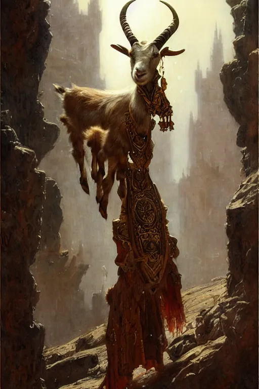 Image similar to goat queen by gaston bussiere, bayard wu, greg rutkowski, giger, maxim verehin