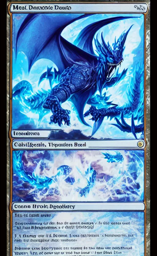 Image similar to mtg card trading fantasy mtg card of a blue dragon