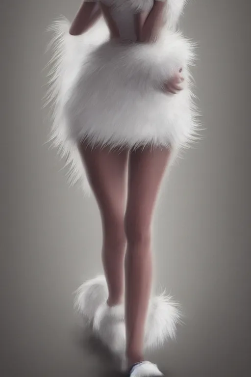 Prompt: beautiful aesthetic full body digital illustration of a young woman wearing a furry white dress, furry white cat ears and tail, by wlop and Julia Razumova, realistic, photorealistic, hyperrealistic, unreal engine, octane, deviantArt, trending on artstation, artstation HQ