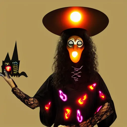 Image similar to Scary Ugly Halloween Witch with a big nose and glowing cauldron.