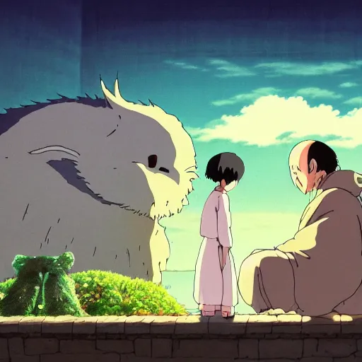 Prompt: spirited away creature in studio ghibli art, peace atmopshere, wonderful scene, 8k, smooth, detailed with high quality, night, anime,