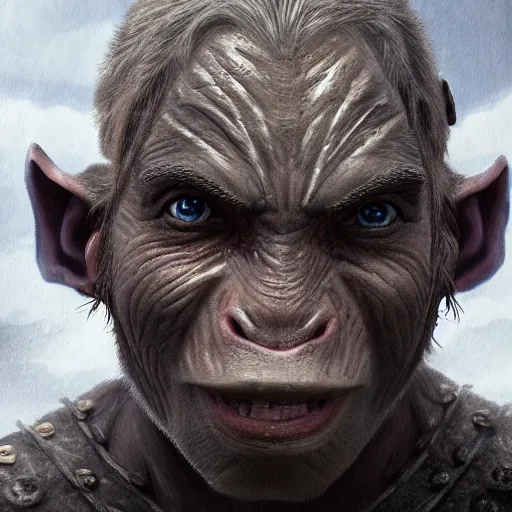 Image similar to a detailed portrait of a child orc boy, fantasy art illustration, incredibly highly detailed and realistic, 8 k, sharp focus