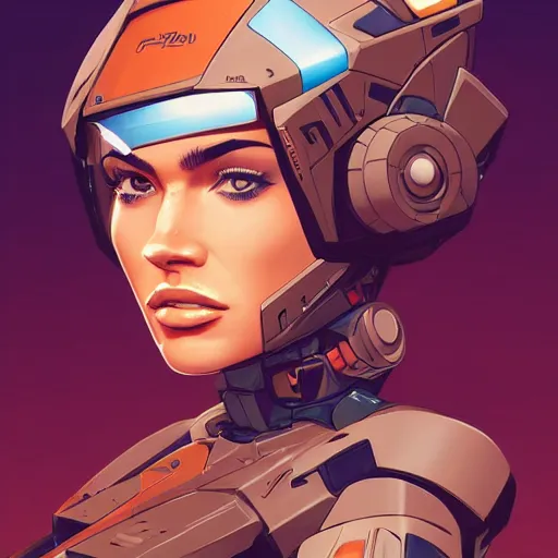 Prompt: a portrait of a stunning beautiful elite megan fox gundam pilot, with an intricate, detailed, urban inspired hiphop afro futuristic helmet, vector behance hd jesper ejsing, rhads, makoto shinkai, lois van baarle, ilya kuvshinov, rossdraws, hd, 3 2 k, ilya kuvshinov, gustav klimt