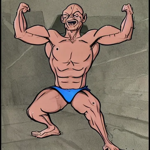 Prompt: Gollum is a jacked muscle builder gigachad