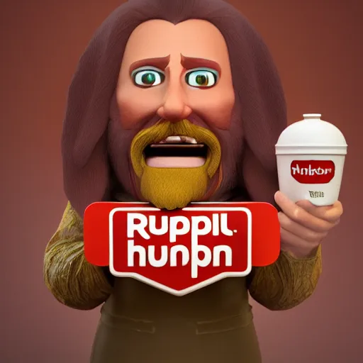 Prompt: rasputin as grubhub character, octane render, realistic texture, depth of field, rolleiplex tlr