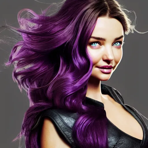 Image similar to Miranda Kerr with long purple hair and sword in call of duty warzone 4k, high detail, high-resolution photograph, professional photography, ultra-detail