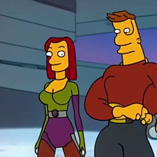 Prompt: “ Still of fry and Leela from Futurama in avengers endgame”