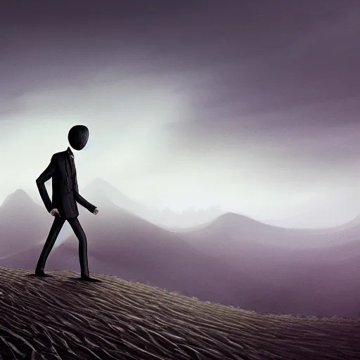 Prompt: A lonely slenderman walking a corrupted crystal desert by Jacek Yurka, Carl Gustav Carus, 8k, ultra realistic painting, trending on artstation