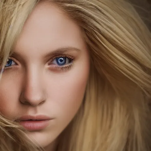 Image similar to photography of the face of a blond young woman, 8 k photo. highly detailed. sharp details, pretty eyes