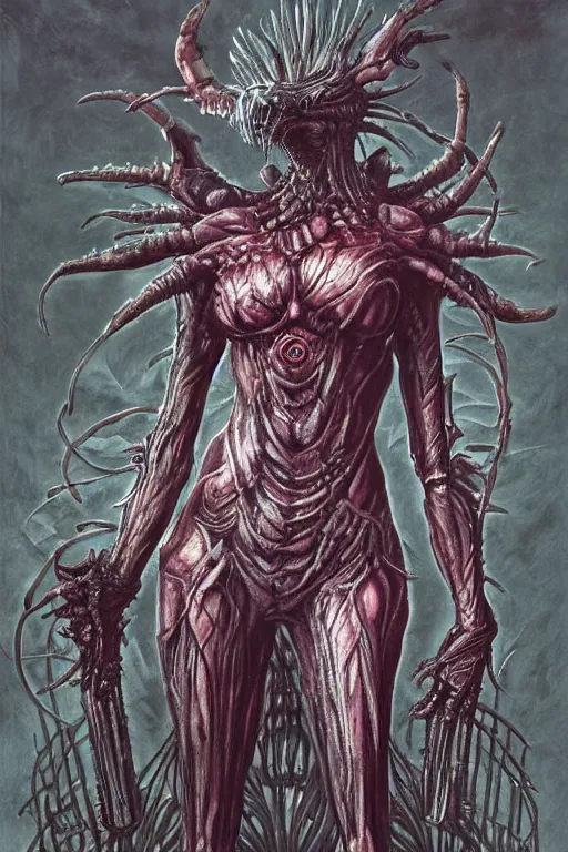 Image similar to portrait of samus metroid by hr giger and wayne barlowe as a diablo, dark souls, bloodborne monster, veiled necromancer lich bride