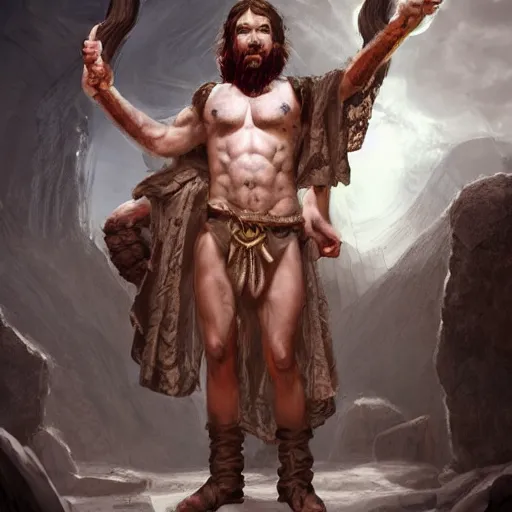 Image similar to ancient greek satyr oracle, cleric, horned, dnd character, portrait, matte fantasy painting, deviantart artstation, by jason felix by steve argyle by tyler jacobson