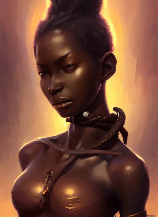 Image similar to character concept art of a dark fantasy african female, key visual, realistic shaded perfect face, fine details, dystopian environment and background, by stanley artgerm lau, wlop, rossdraws, james jean, andrei riabovitchev, marc simonetti, and sakimichan, trending on artstation