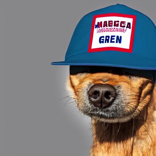 Image similar to doge wearing a make america great again cap, realistic, super detailed, wide shot, 8 k,