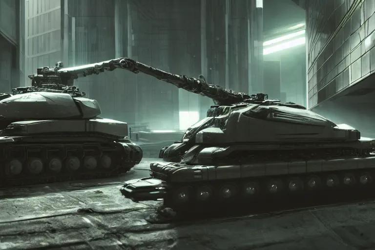 Image similar to cyberpunk alien concept inspired tank, futuristic look, highly detailed body, very powerful, photorealistic camera shot, bright studio setting, studio lighting, crisp quality and light reflections, unreal engine 5 quality render