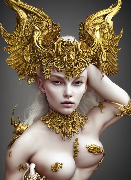 Image similar to high intricate porcelain baroque stunning woman body sensual angelic warrior fighting the army of the demon lord, 8 k, glitter skin very white hyperrealistic hyperdetailed pastel maria panfilova, andrea savchenko, sensual mike kime, ludovic plouffe, qi sheng luo, oliver cook, trending on artstation