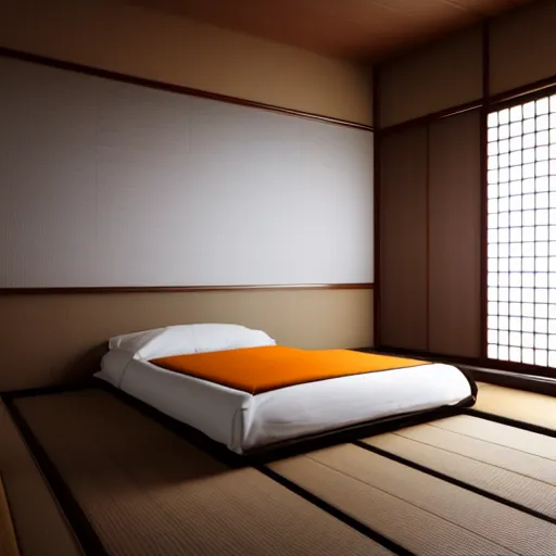 Image similar to still photo of a japanese bed room, highly detailed, photorealistic portrait, bright studio setting, studio lighting, crisp quality and light reflections, unreal engine 5 quality render