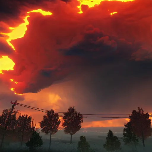 Prompt: burning clouds, thunder and fire rain, 4k, post-processing, very very detailed, artstation, cute