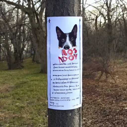 Image similar to missing dog poster stapled to telephone pole