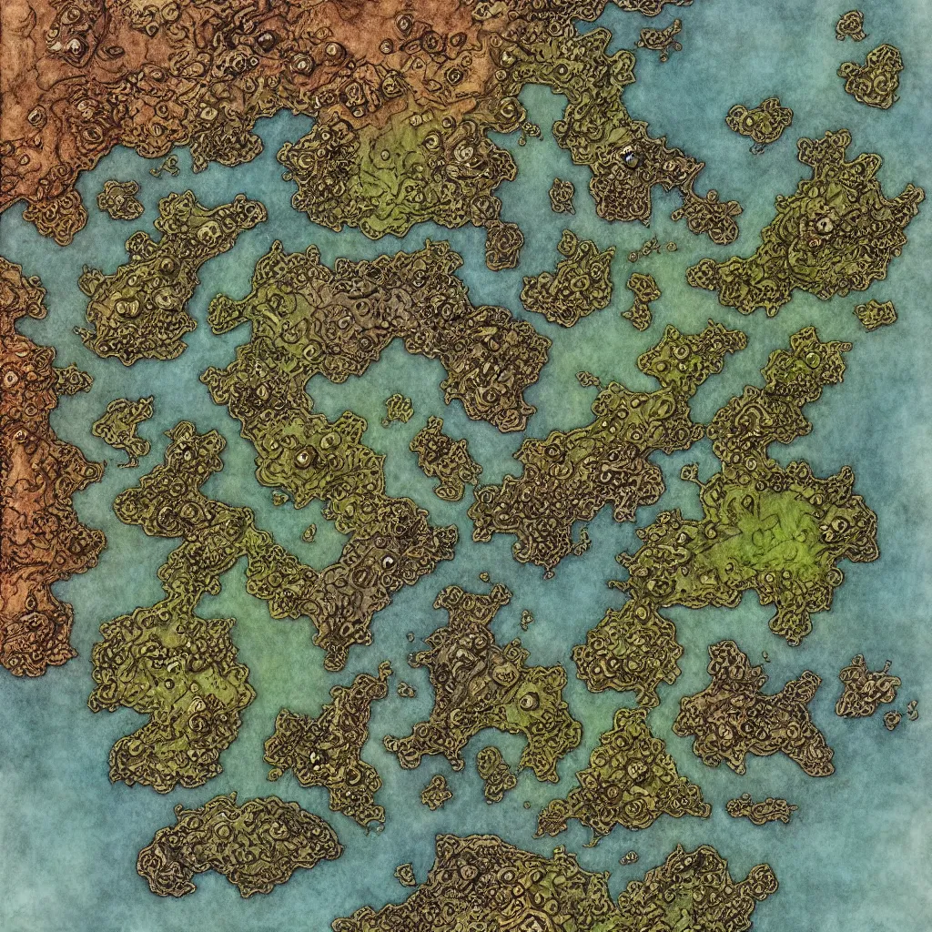 Image similar to detailed fantasy map, cartography, art by devon rue, swllsword maps, critical role, wotc, roll 2 0, dndbeyond, godsfall, fantasy, world, bright, sharp focus, smooth, sharpened