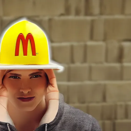 Prompt: a lemon wearing a mcdonalds hat