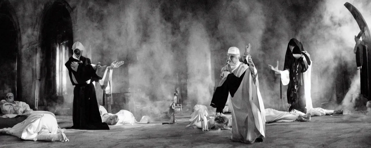 Prompt: priest performing exorcism, directed by John Carpenter