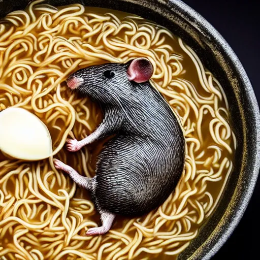 Image similar to ! dream rat in ramen bowl, michelin star restaurant, award winning photo, food photography, 4 k