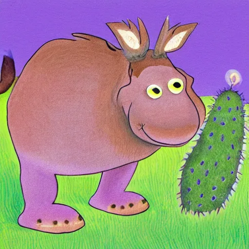 Prompt: a gruffalo with purple prickles on its back by axel scheffler, julia donaldson - n 9