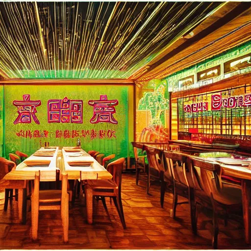 Image similar to a beautiful hyperdetailed interior 4 k hd wallpaper illustration of roasted string hotpot restaurant restaurant yan'an, wall painting, from china, with merchant logo, fine delicate structure, chinese style, victo ngai